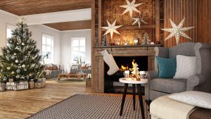 protected living room prepared for the holidays